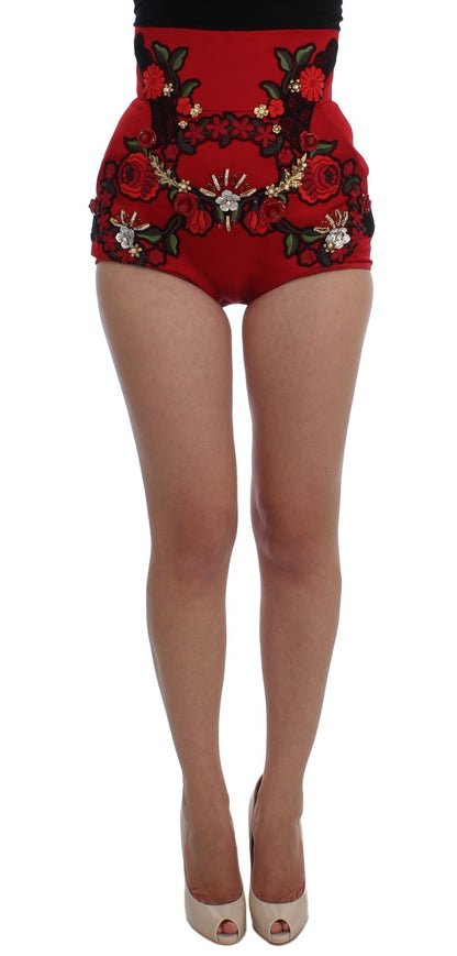 Dolce &amp; Gabbana Incantevoli pantaloncini ricamati in seta rossa