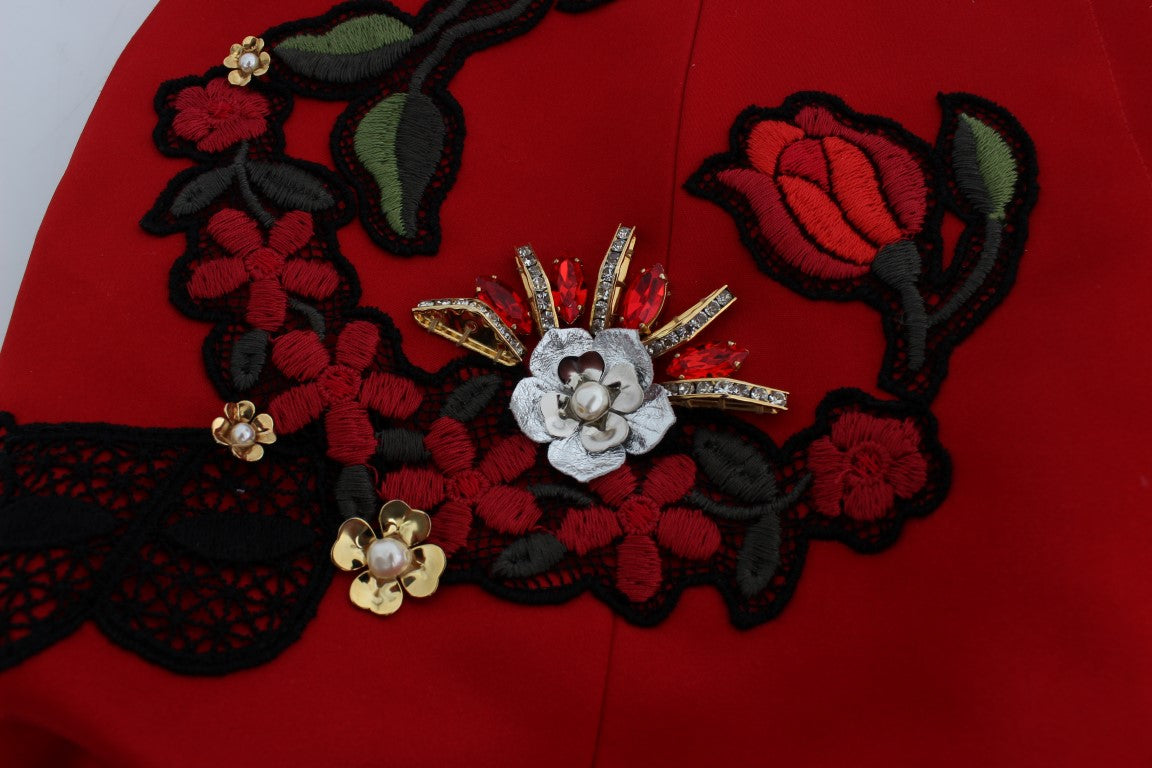 Dolce &amp; Gabbana Incantevoli pantaloncini ricamati in seta rossa