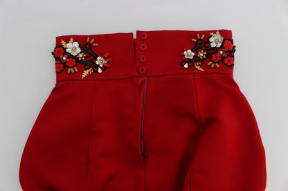 Pantaloncini a vita alta Dolce &amp; Gabbana in seta rossa impreziositi da cristalli