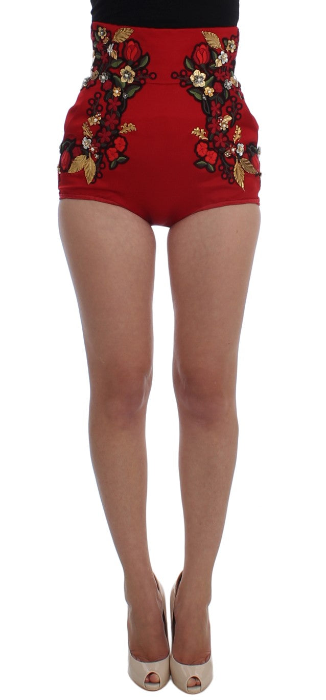 Dolce &amp; Gabbana Mini shorts eleganti ricamati in seta rossa