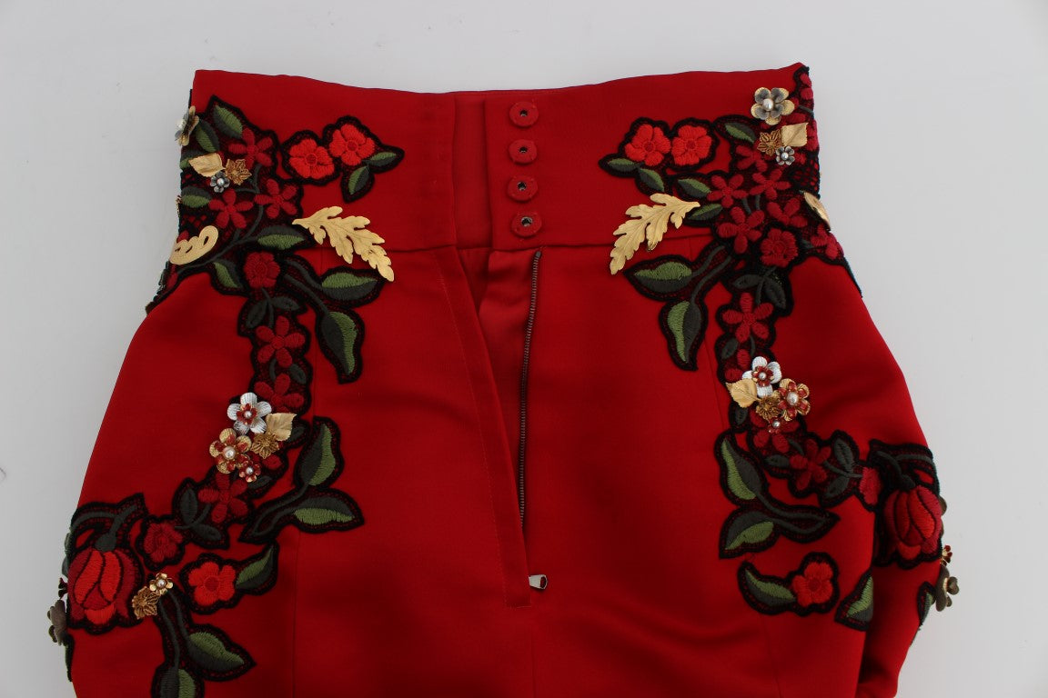 Dolce &amp; Gabbana Mini shorts eleganti ricamati in seta rossa