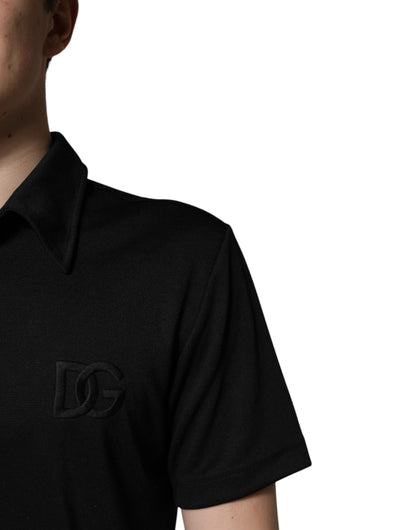Dolce & Gabbana Black Polyester DG Logo Collared Polo T-shirt