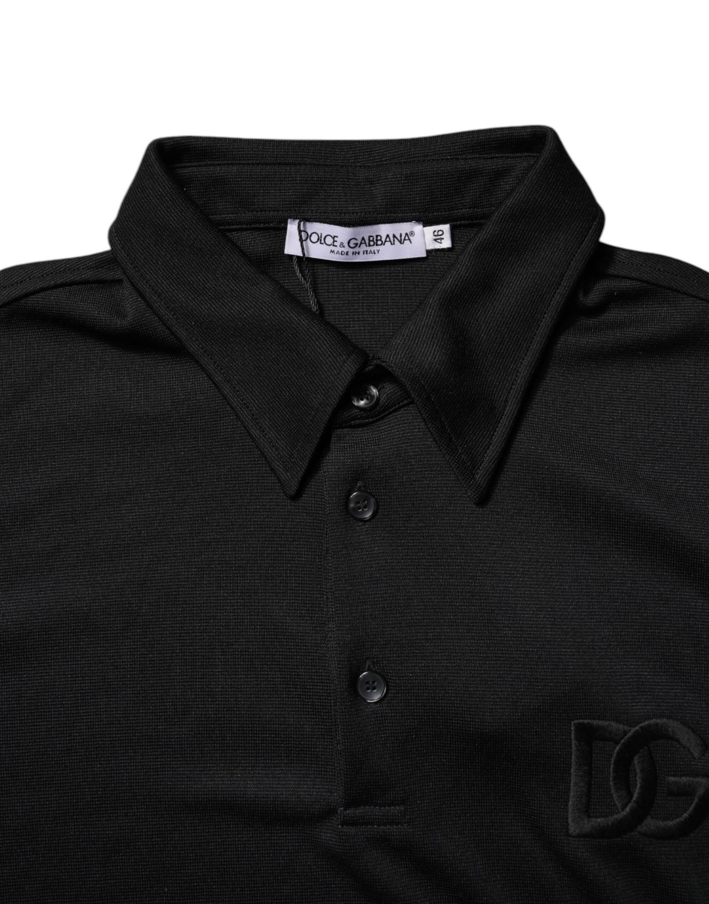 Dolce & Gabbana Black Polyester DG Logo Collared Polo T-shirt
