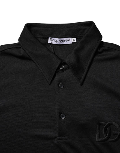 Dolce & Gabbana Black Polyester DG Logo Collared Polo T-shirt