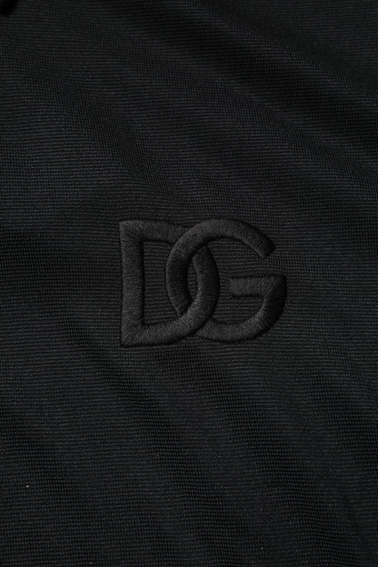 Dolce & Gabbana Black Polyester DG Logo Collared Polo T-shirt