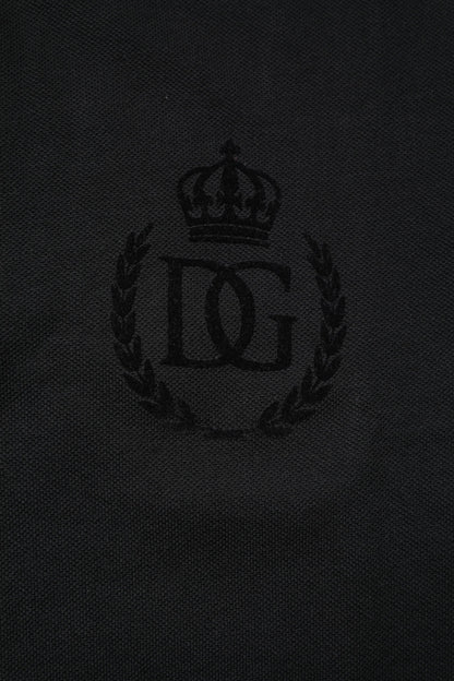 Dolce & Gabbana Black Cotton DG Logo Collared Polo T-shirt