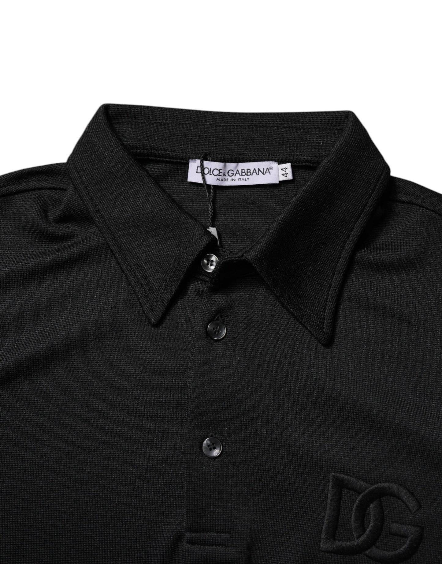 Dolce & Gabbana Black Polyester DG Logo Collared Polo T-shirt