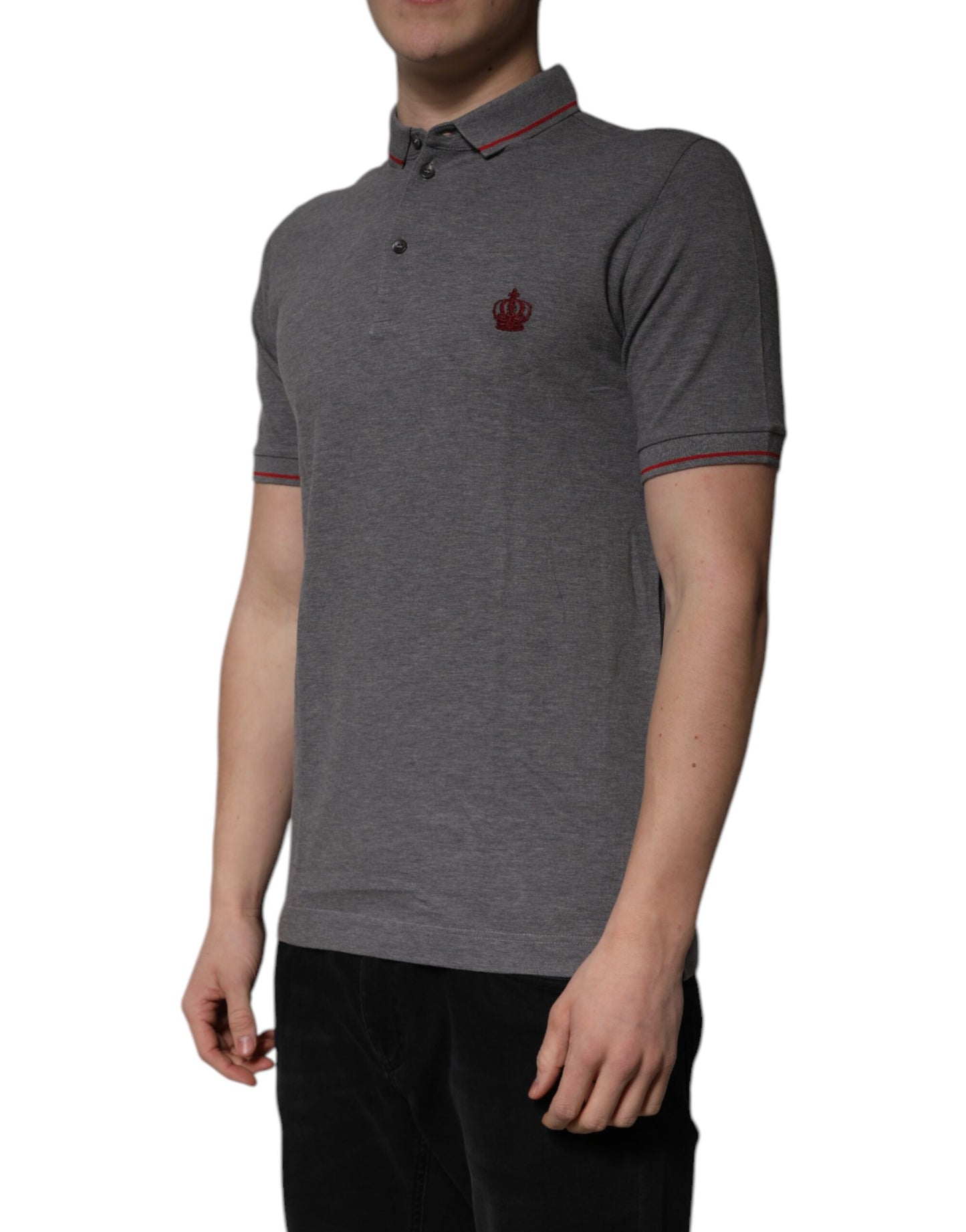 Dolce & Gabbana Gray Cotton Crown Collared Polo T-shirt