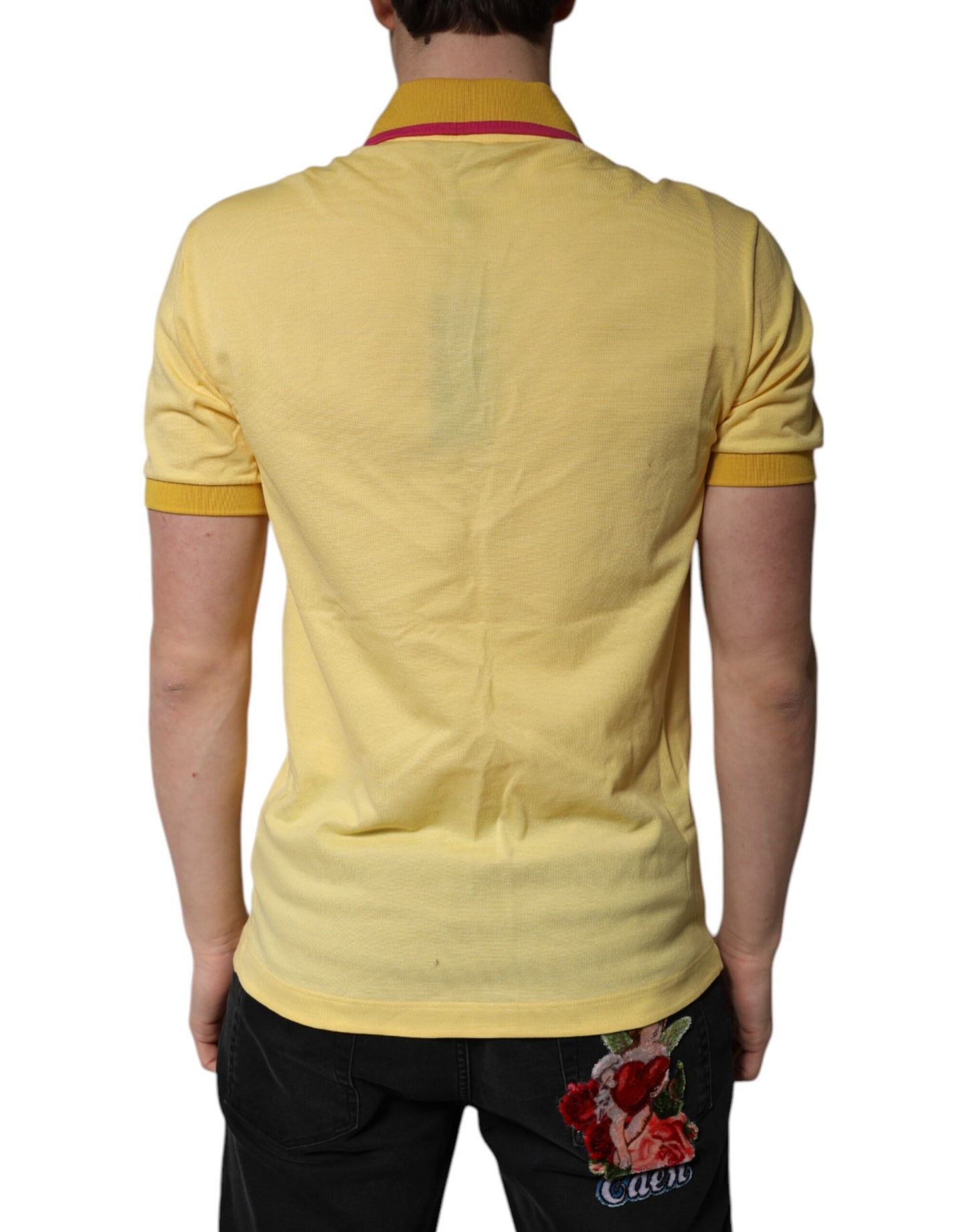 Dolce & Gabbana Yellow Cotton Logo Collared Polo T-shirt