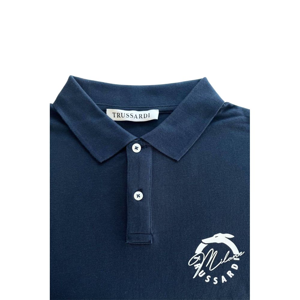 Trussardi Beachwear Blue Cotton Men Polo Shirt