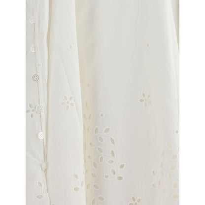 Self-Portrait White Cotton Embroidered Midi Dress
