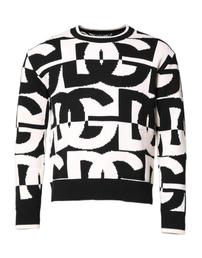 Dolce & Gabbana Black White Knit Logo Print Pullover Sweater