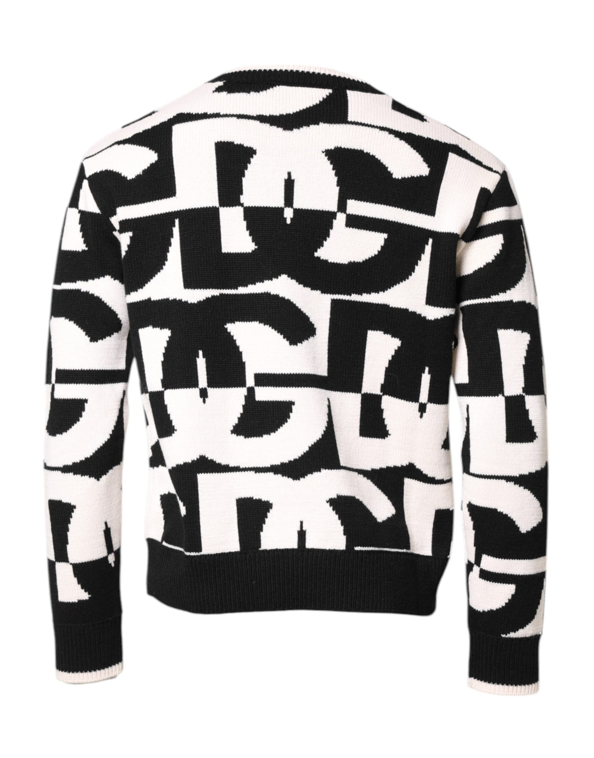 Dolce & Gabbana Black White Knit Logo Print Pullover Sweater