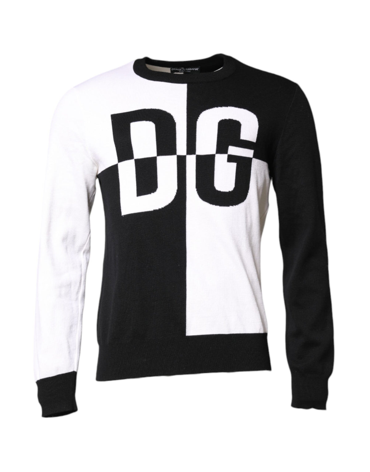 Dolce & Gabbana Black White Knit Logo Print Pullover Sweater
