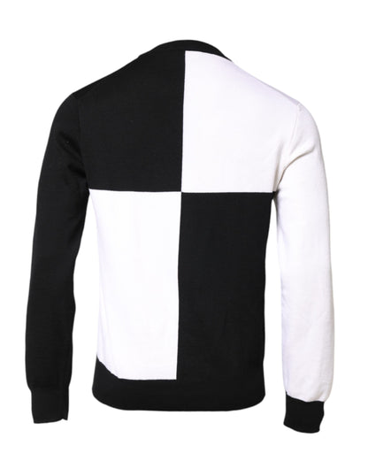Dolce & Gabbana Black White Knit Logo Print Pullover Sweater