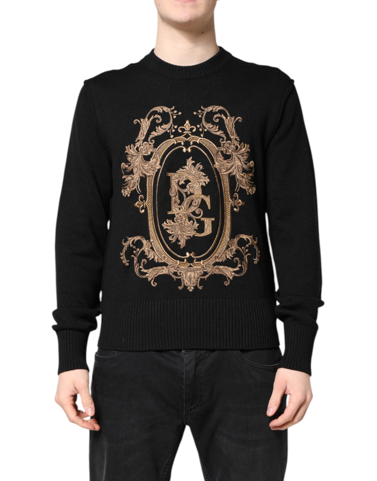 Dolce & Gabbana Black Logo Embroidery Knit Pullover Sweater