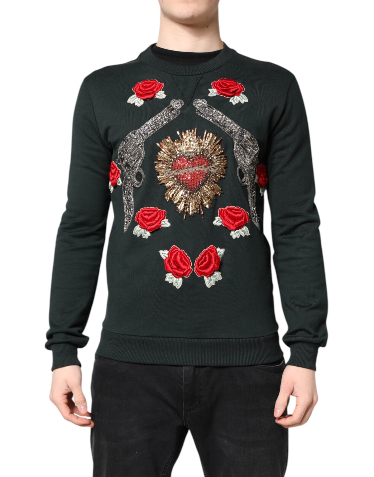 Dolce & Gabbana Black Sequined Embellished Pullover Sweater