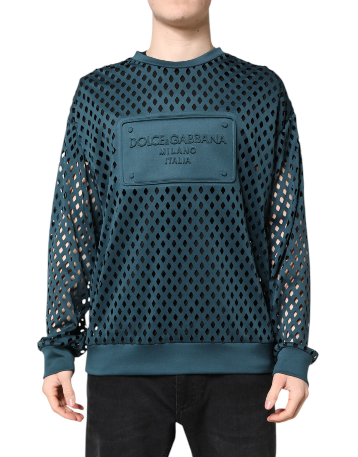Dolce & Gabbana Green Perforated DG Embossed Pullover Sweater