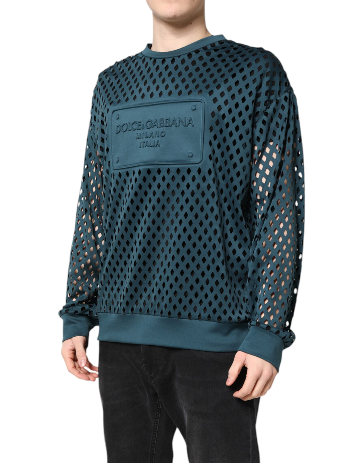 Dolce & Gabbana Green Perforated DG Embossed Pullover Sweater