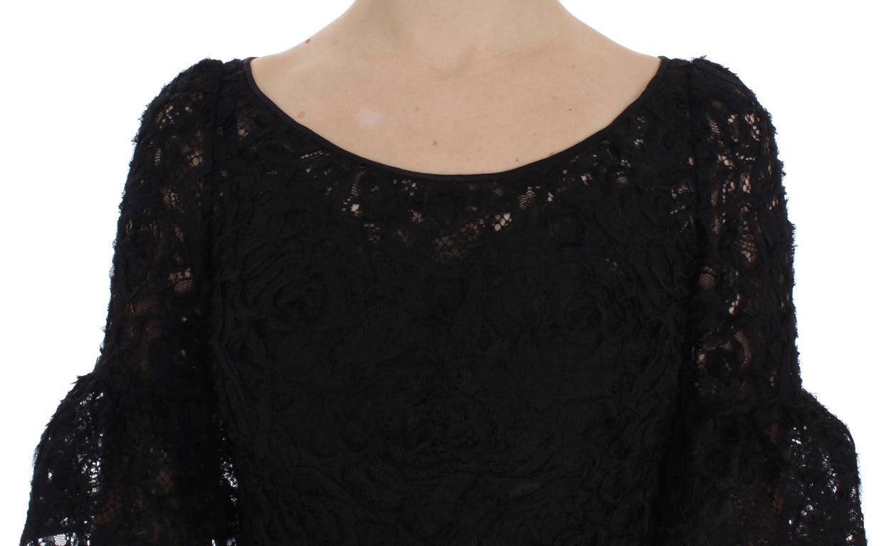 Dolce & Gabbana Elegant Black Floral Lace Maxi Dress - PER.FASHION