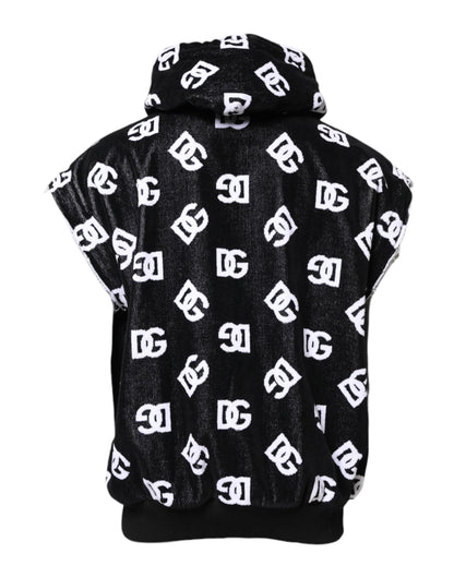Dolce & Gabbana Black DG Cotton Hooded Sleeveless Sweater