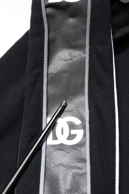 Dolce & Gabbana Black Cotton Logo Hooded Sweatshirt Sweater
