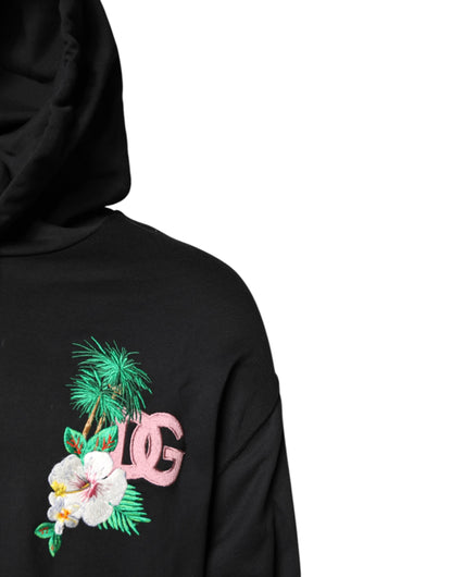 Dolce & Gabbana Black Embroidery Hooded Sweatshirt Sweater