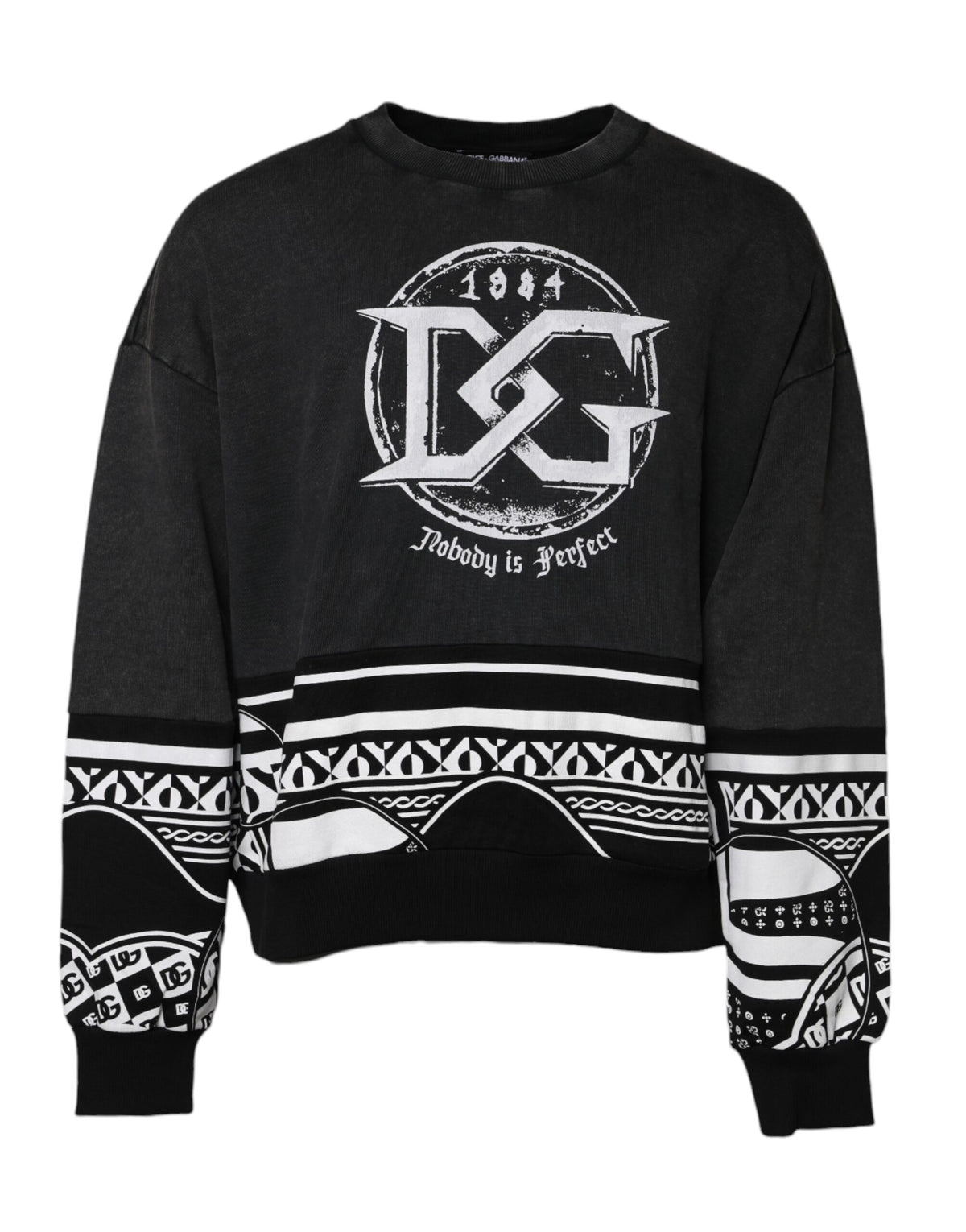 Dolce & Gabbana Black Cotton Logo Printed Pullover Sweater