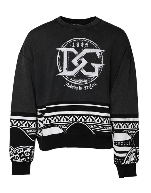 Dolce & Gabbana Black Cotton Logo Printed Pullover Sweater