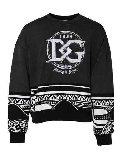 Dolce & Gabbana Black Cotton Logo Printed Pullover Sweater