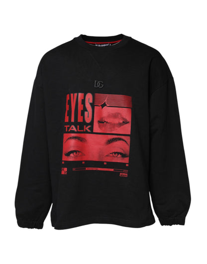 Dolce & Gabbana Black Cotton Graphic Print Pullover Sweater