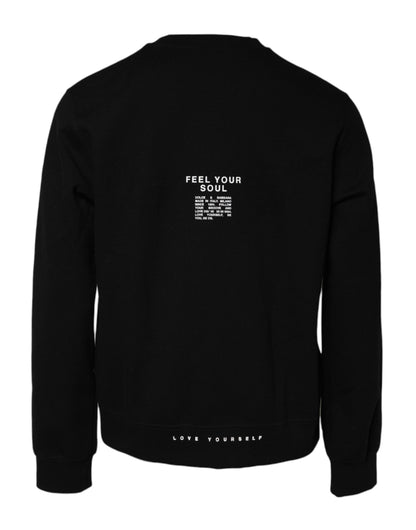 Dolce & Gabbana Black Cotton Logo Knitted Pullover Sweater
