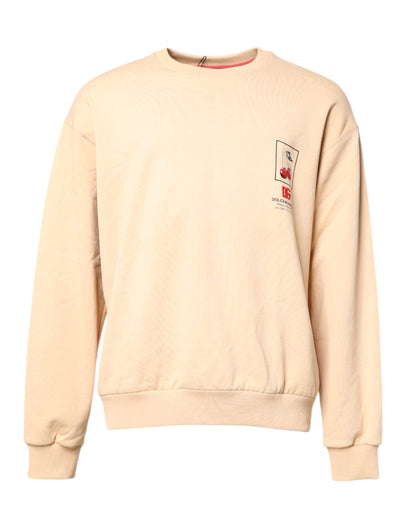 Dolce & Gabbana Beige Cherry Print Crew Neck Pullover Sweater