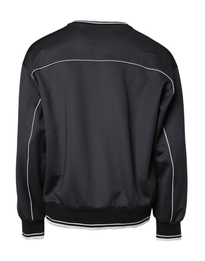 Dolce & Gabbana Black Logo Polyester Crew Neck Men Pullover Sweater