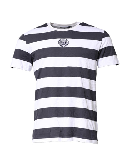 Dolce & Gabbana Blue White Striped DG MILANO Crew Neck T-shirt