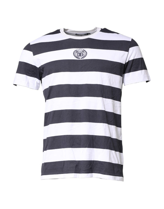 Dolce & Gabbana Blue White Striped DG MILANO Crew Neck T-shirt