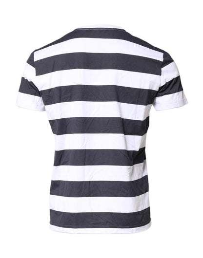 Dolce & Gabbana Blue White Striped DG MILANO Crew Neck T-shirt