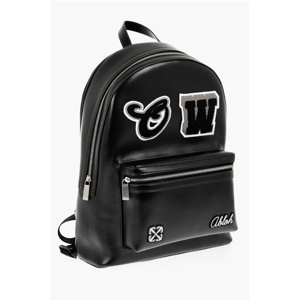 Off-White Leather ROUND VARSITY Backpack with Patches