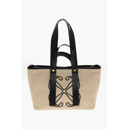 Off-White Raffia Tote Bag with Leather Details