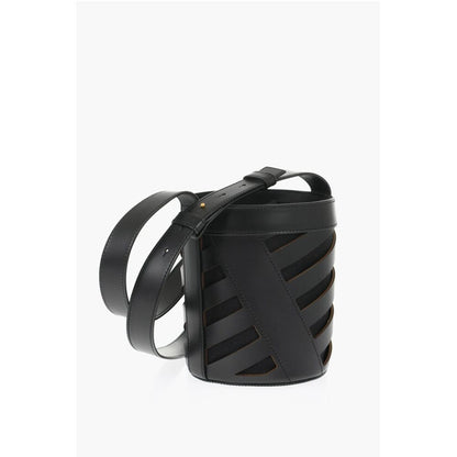 Off-White Leather CUT-OUT DIAG Bucket Bag with Drawstring
