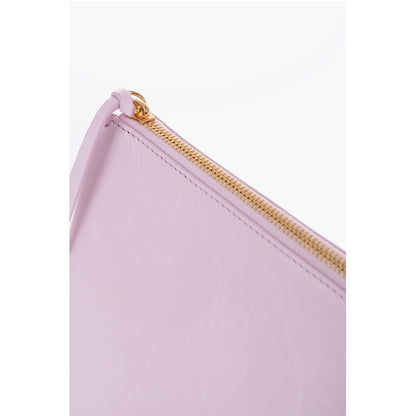 Jil Sander Craquelé Leather Clutch with Zip Closure