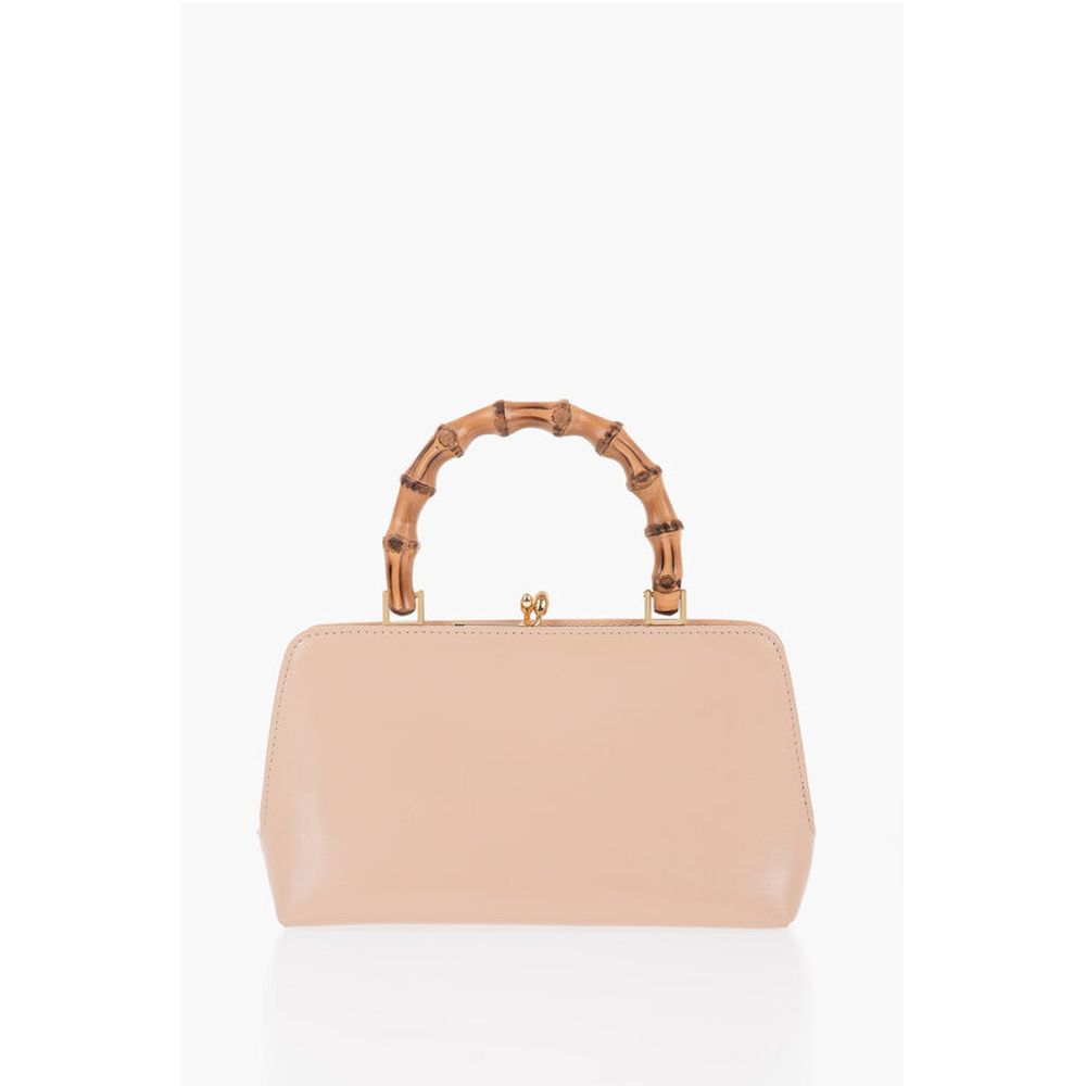 Jil Sander Bamboo Handle Leather Handbag with Clip Clap Closure