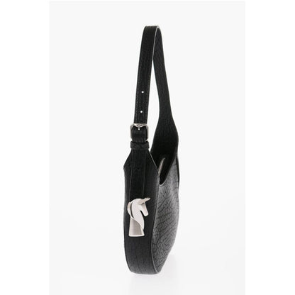 Burberry Textured Leather CHESS BAGUETTE Shoulder Bag with Silver-Ton