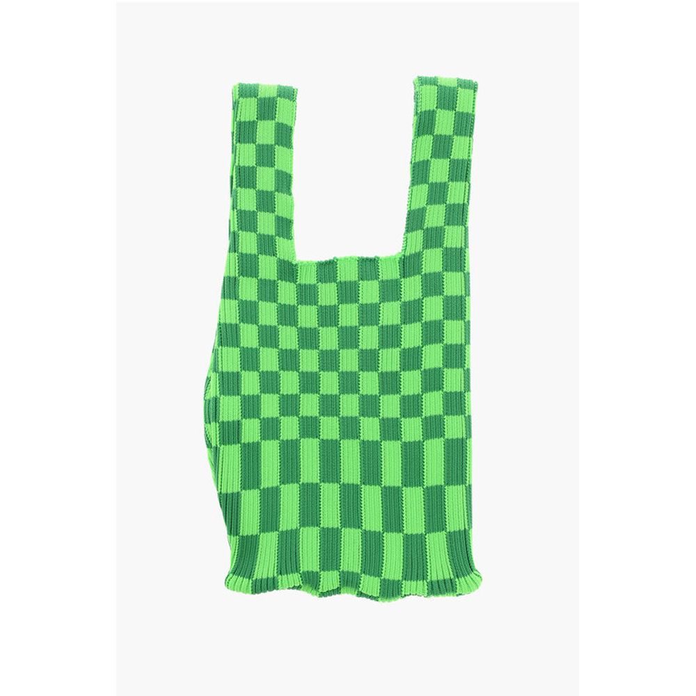 Last Frame Two-Tone Checked Knitted Tote Bag