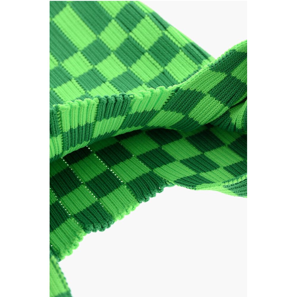 Last Frame Two-Tone Checked Knitted Tote Bag