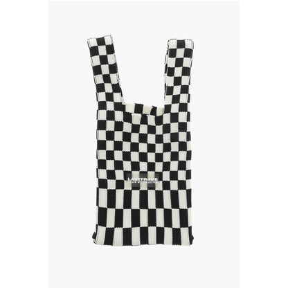 Last Frame Checked Knitted Tote Bag with Faux Leather Shoulder Strap