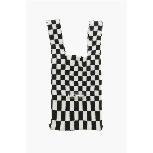 Last Frame Checked Knitted Tote Bag with Faux Leather Shoulder Strap
