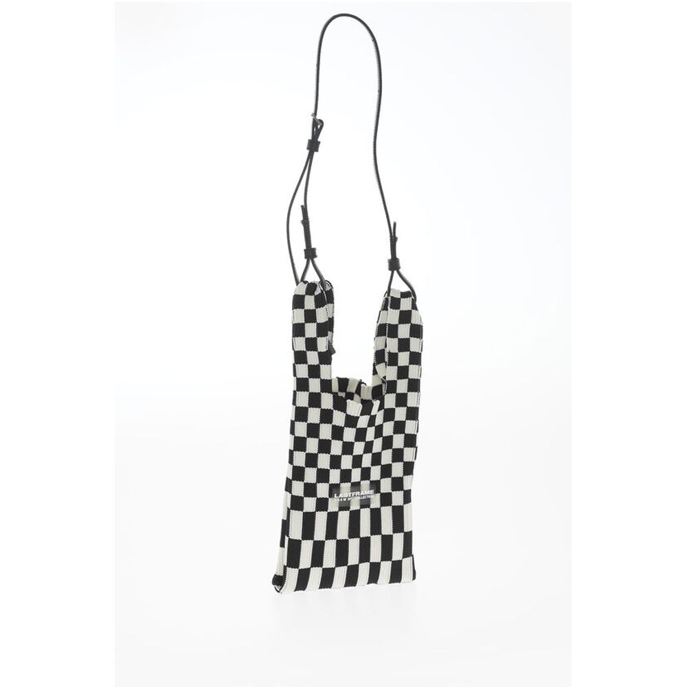 Last Frame Checked Knitted Tote Bag with Faux Leather Shoulder Strap
