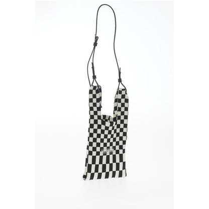 Last Frame Checked Knitted Tote Bag with Faux Leather Shoulder Strap