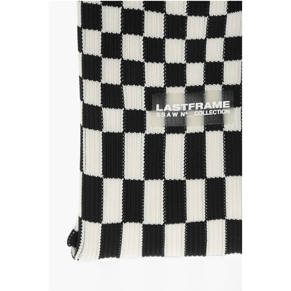 Last Frame Checked Knitted Tote Bag with Faux Leather Shoulder Strap